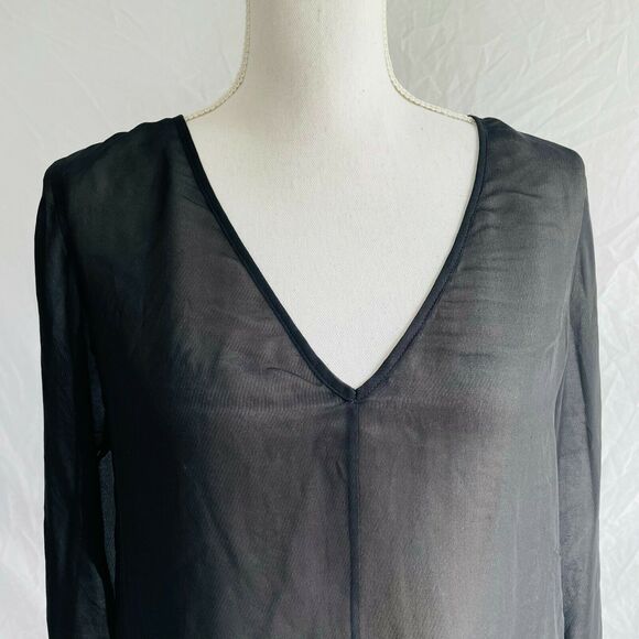 Robert Rodriguez Blouse 100% Silk Peasant Top V Neck Long Sleeve Black Size 6 - Picture 5 of 10